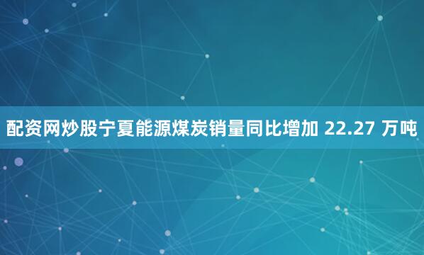 配资网炒股宁夏能源煤炭销量同比增加 22.27 万吨